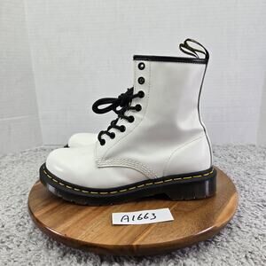Dr. Martens 1460 Smooth Patent Leather White Y2K Combat Ankle Daily Boot Women 8